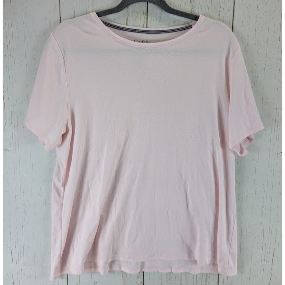 Croft Barrow Size 1X Light Pink Cotton Short Sleeve Womens Casual‎ Top